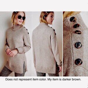 Anthropologie Margarita Button Accent  Brown Turtleneck Tunic Knit Sweater Sz‎ S